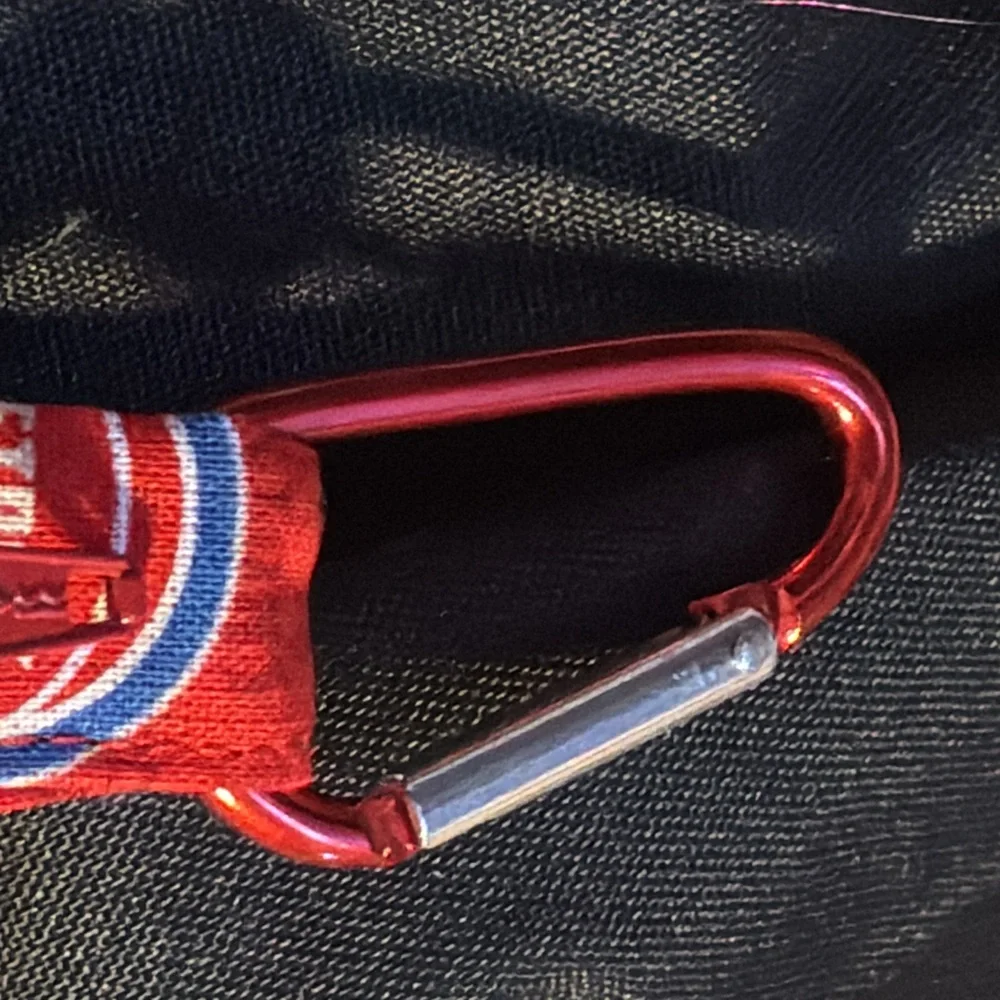 Red Sports Team Logo dog poop bag carrier with hook with one roll of bags
